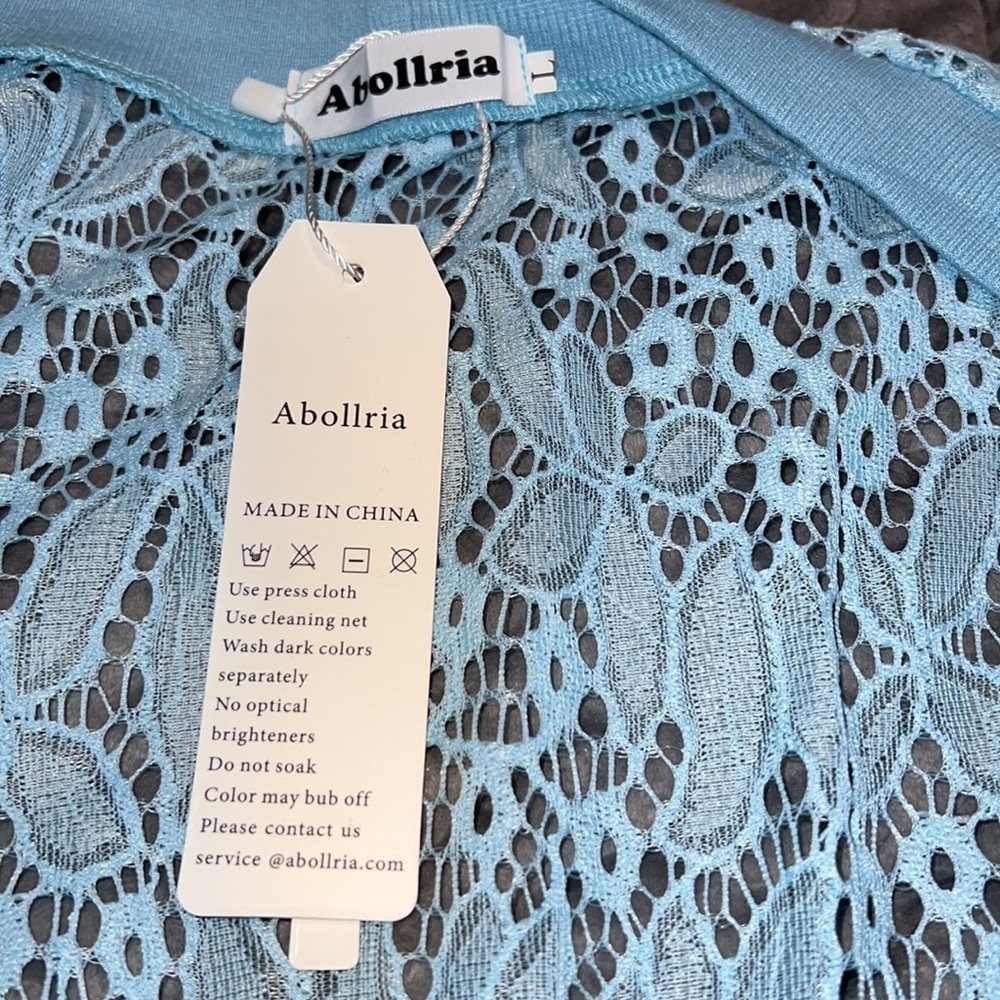 Abollria large blue women’s cover up crochet knit short sleeve NWT - Picture 5 of 10